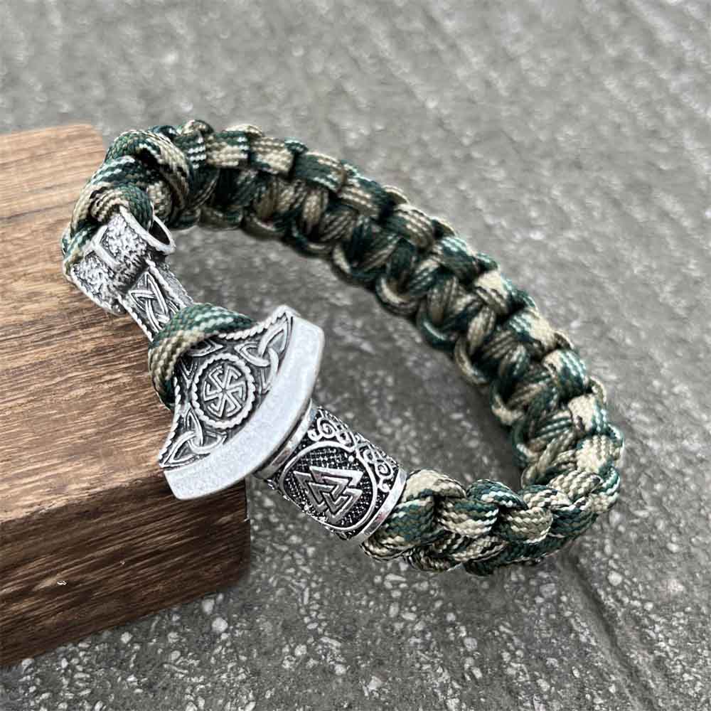 Handmade Norse Axe Slavic Kolovrat Charm Paracord Bracelet Viking Runic Beads Accessories Diy