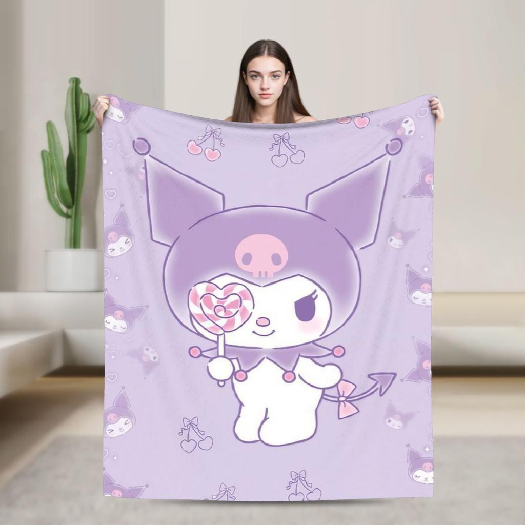 Purple Kuromi Blankets Kawaii Cartoon Wool Awesome Breathable Throw Blankets for Bedspread Autumn/Winter