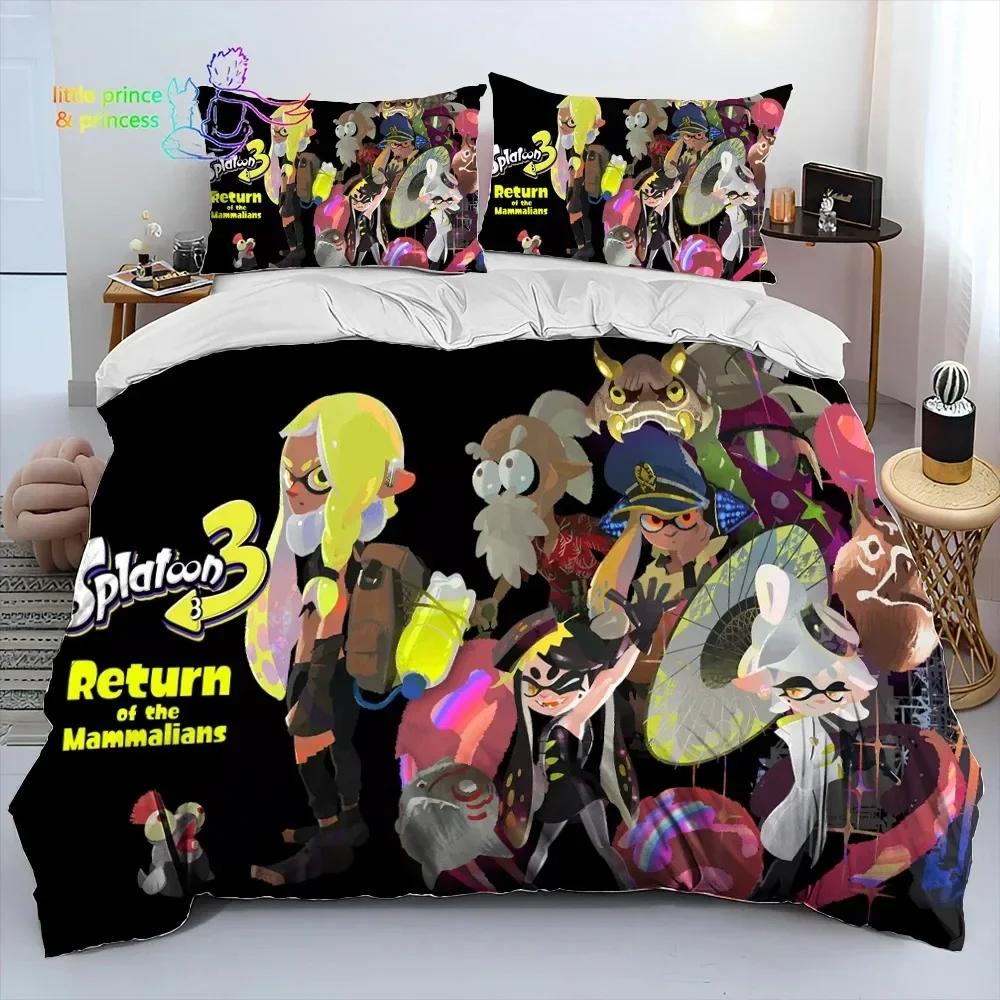 S-Splatoon Game Gamer Cartoon Bedding Set Single Twin Full Queen King Size Bed Set Adult Kid Bedroom Bedding Gift