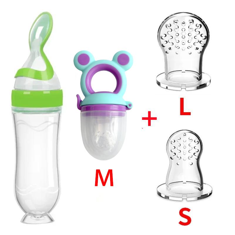 Squeezing Feeding Bottle Cup Baby Pacifier Feeding Set Silicone Cereal Food Supplement Feeder Tableware