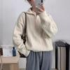 Korean solid color lapel neck twist sweater outer wear women's lazy style fashion casual autumn and winter French polo neck zipper shirt