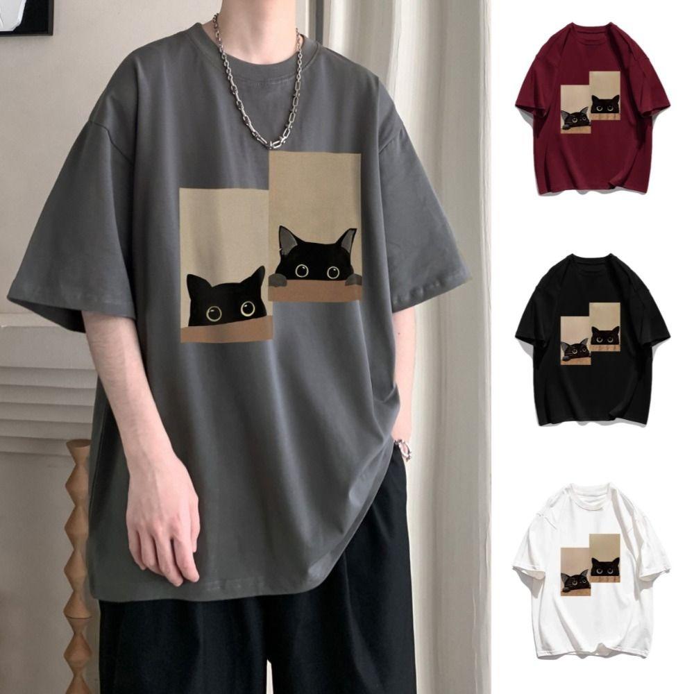 Y2K Men Cotton T-shirts Pullovers Short Sleeve Top All Match Couple T-shirts  Men Women