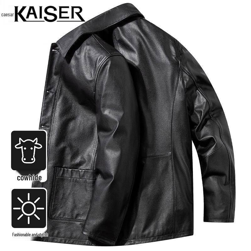 

KAISER Men s Lychee Grain Genuine Leather Mid-Length Jacket 4XL