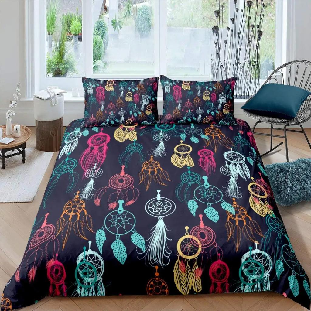 2/3pcs Quilt Cover Dream Catcher Duvet Cover Set Kids Bohemian Mandala Bedding Set King Size Tie Dye Purple Boho Floral Gypsy