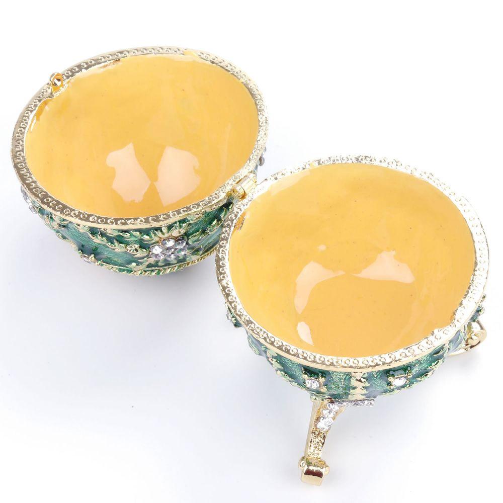 Zinc Alloy Material Egg Shaped Jewelry Box Enamel Finished Hinged Ring Holder For Home Decor