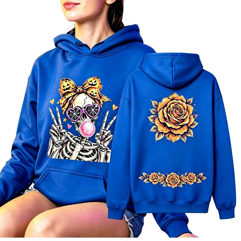 Fashion Women's Hoodie Fun Skull Girl Flower Printing Loose Fashion Pullover Autumn Clothing Vintage Men Women Tops Sweatshirts