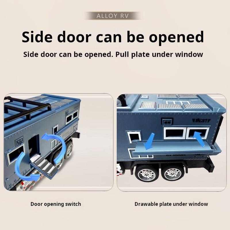 1/24 Maßstab Geländewagen Modell Miniatur Wohnmobil Spielzeug Metall Druckguss Türen Geöffnet Rückziehbar Campingwagen Modelle für Jungen