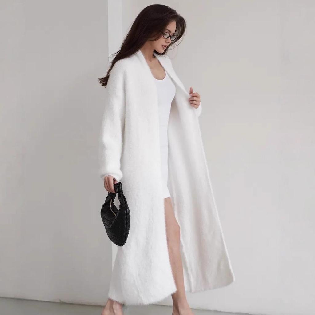 Women's Autumn/Winter Long Fluffy Cardigan - Soft Knit, Imitation Mink Velvet Sweater Coat, Lazy Style