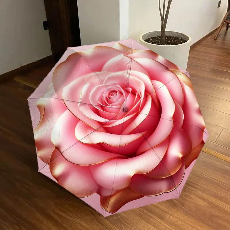 1PC Rose Petals Pattern Small Travel Compact Windproof Umbrella, Automatic Folding Umbrella, Automatic Open/Close ,Gift-139