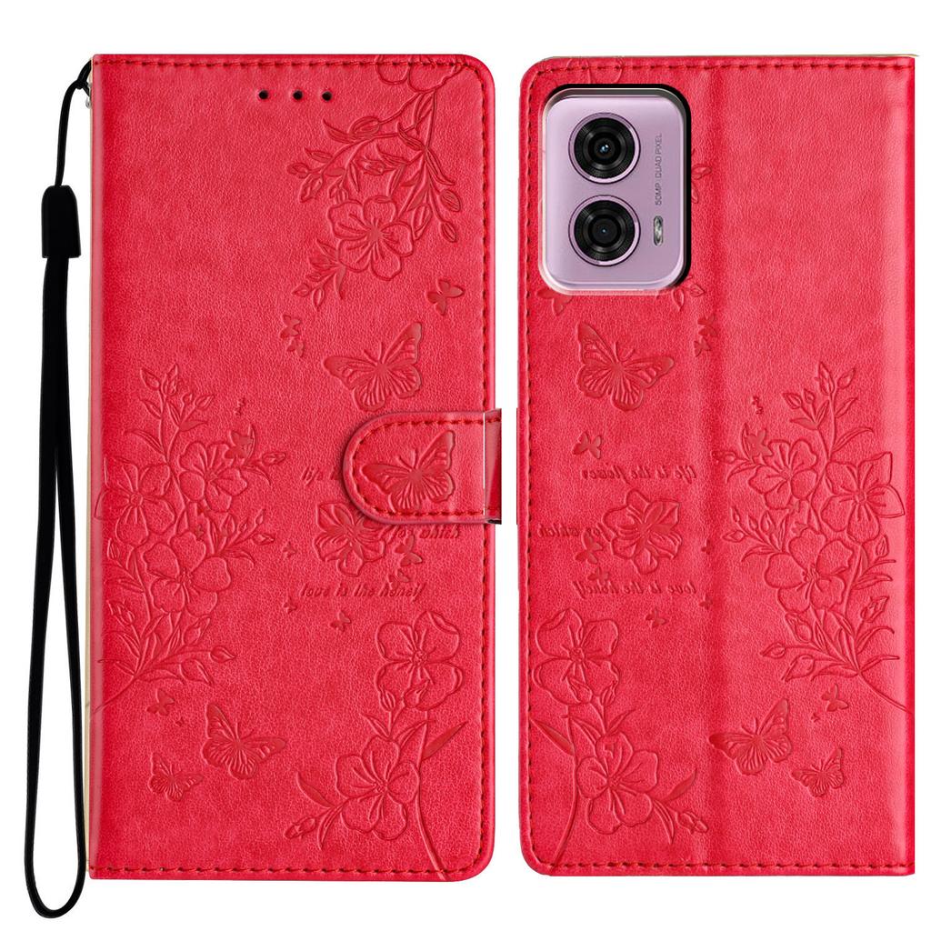 For Motorola Moto G45 5G/G34 5G Stand Case Butterfly Floral Imprint Leather Wallet Phone Cover