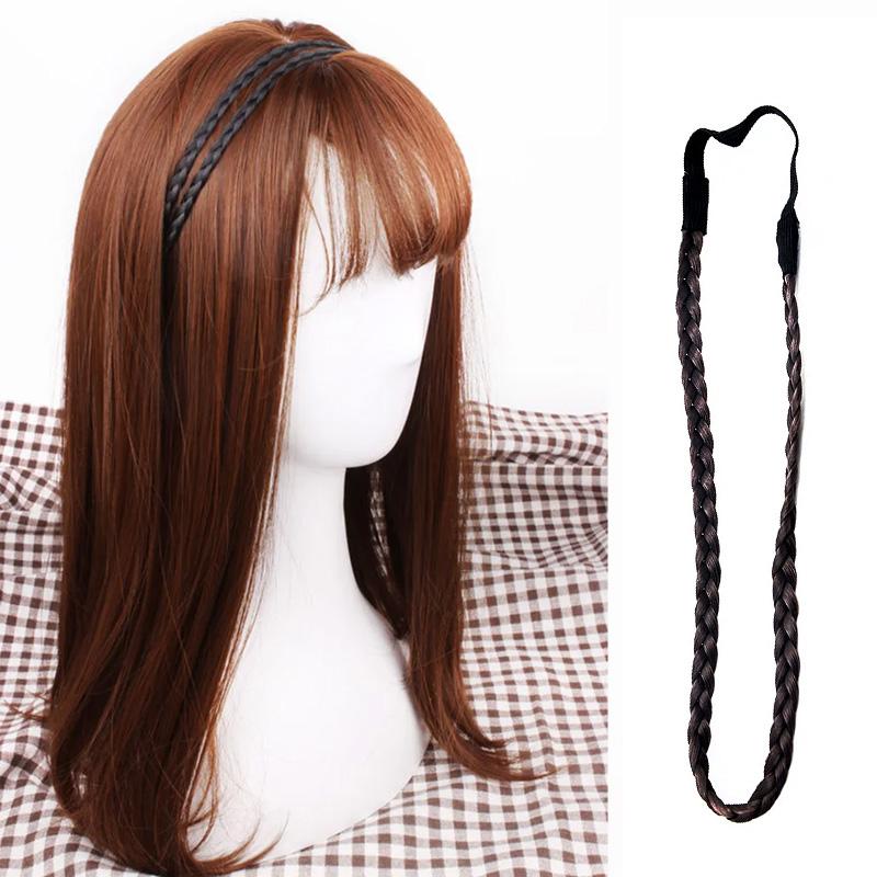 1Pc Headwear Elastic Hair Accessories Personality Plaited Headband Fashion Simulation Synthetic Hair Double Braided Hair Band