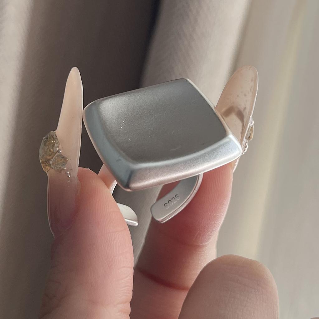 Xiaomi 925 Sterling Silver Rings For Women Geometric Fine Jewelry Finger Adjustable Simple Wide Sqaure Ring For Party Birthday Gift
