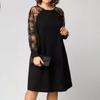 Summer Casual Lace Patchwork Dress Women Crew Neck Long Sleeve Loose A-line Midi Dress for Daily Vacation