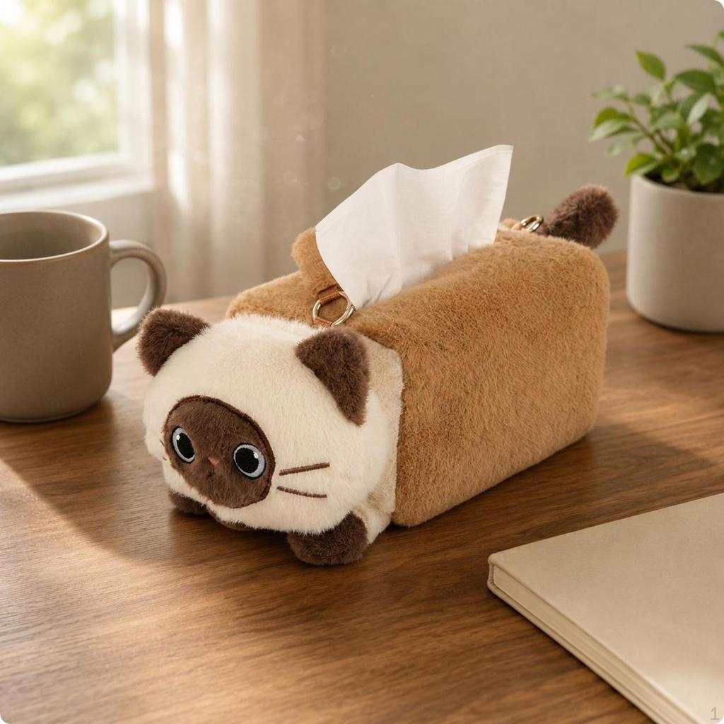 Fuzzy Cat Tissue Holder Vehicle Feline Box Cover Tabletop Home Accessory for Desktop Cow