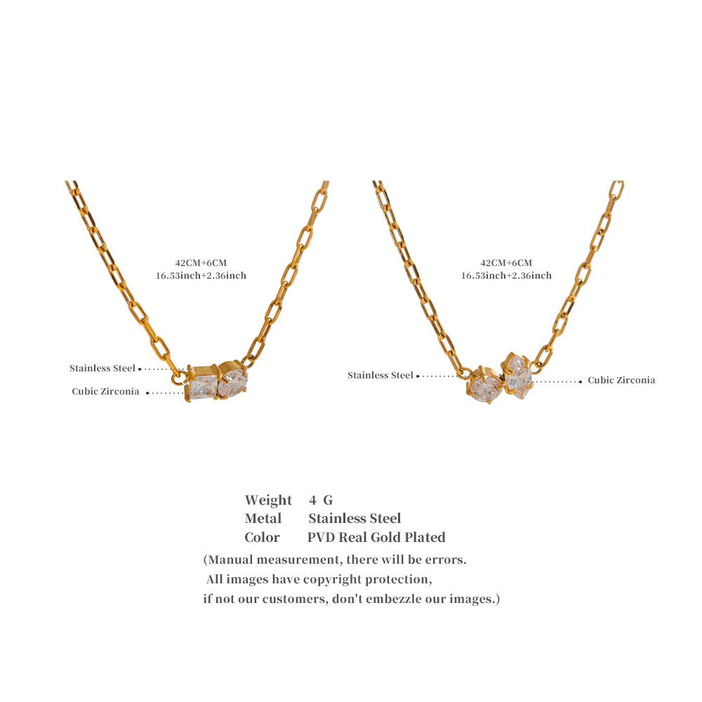 Yhpup Delicate Shiny Cubic Zirconia Pendant Necklace Temperament Stainless Steel Collarbone Chain Premium Jewelry New