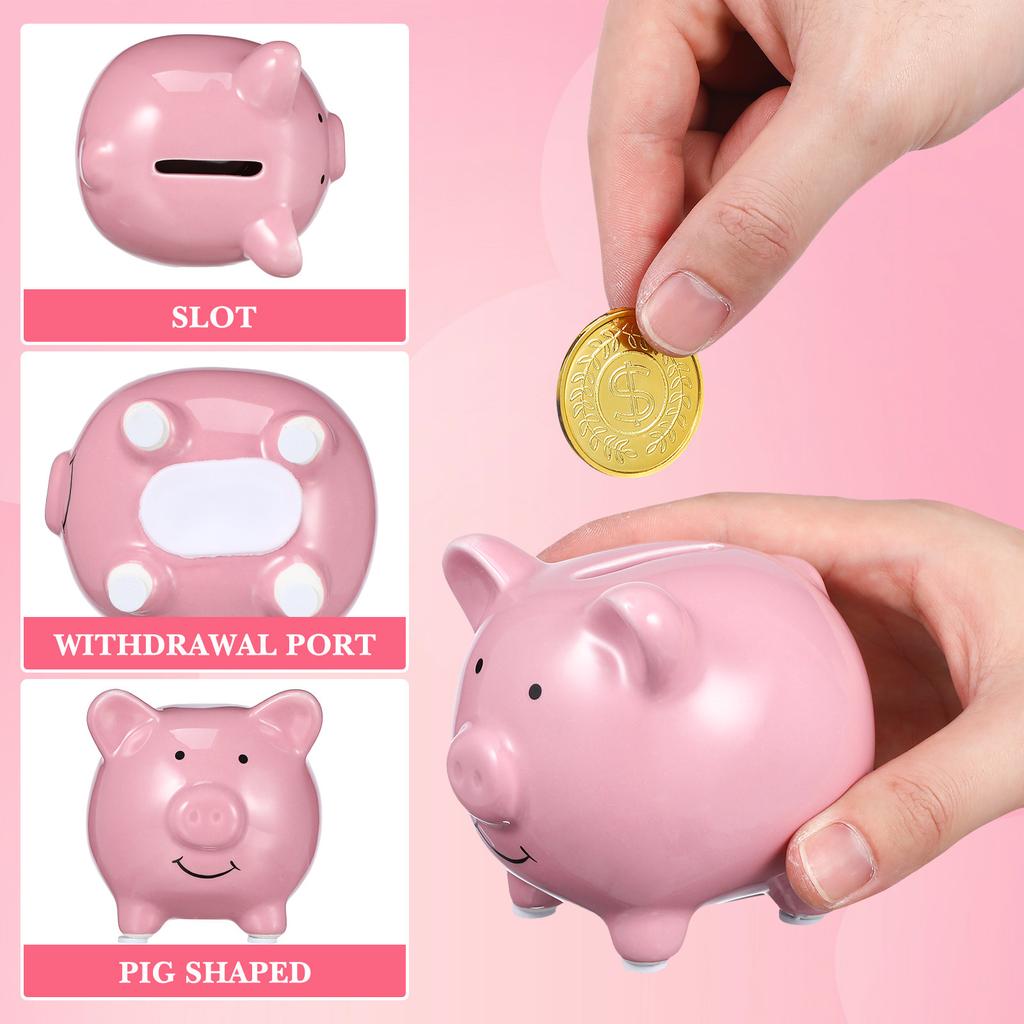 Green Ceramic Piggy Bank Saving Pot Money Box Nursery Decoration for Baby Boy Girl Encourages Savings Rubber Stopper Table Shelf