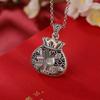 S990 Sterling Silver Cloisonné Carp Pendant Necklace, Enamel Hollow Carved Money Bag Design for Women.
