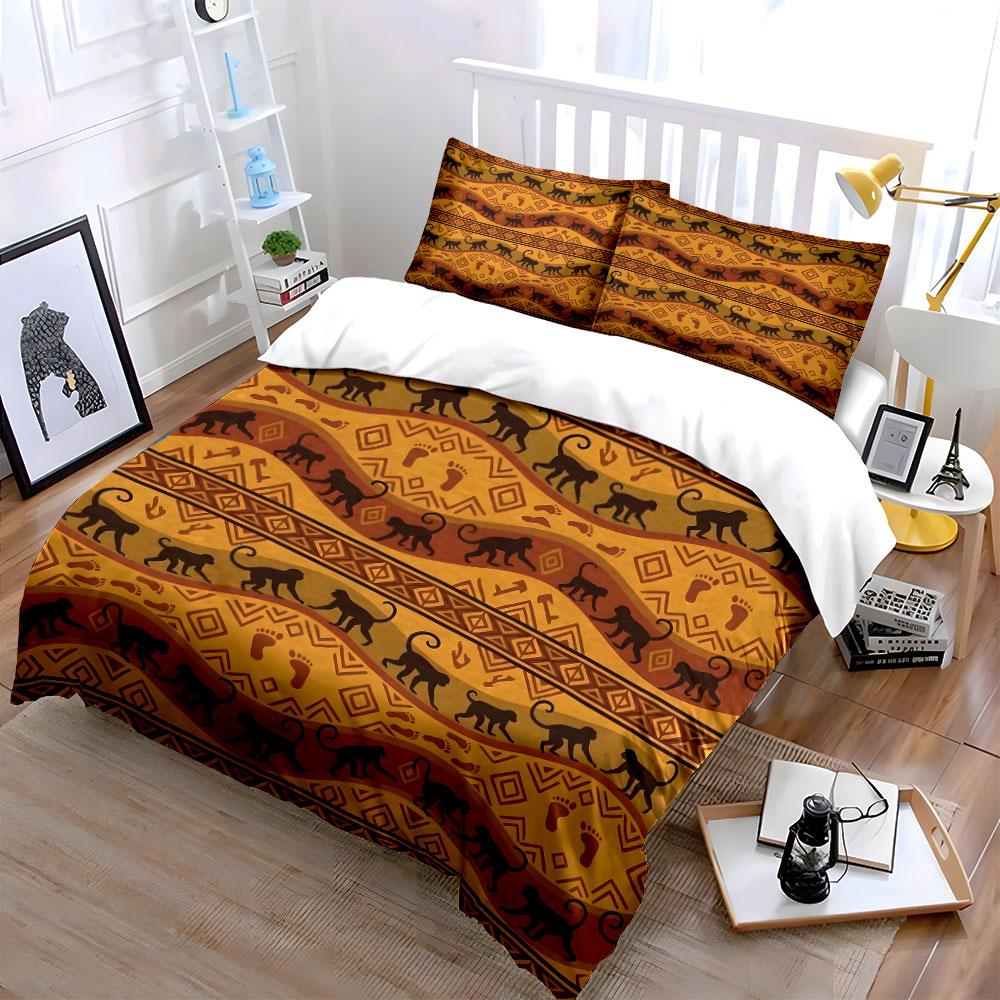 Indigenous Style Monkey Geometric Pattern Bedding Set 1 Duvet Cover 2 Pillowcases For Adult And Children Luxury Gift Full Size