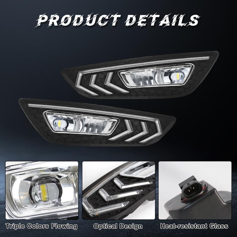 For Ford Focus DRL Led Fog Lamps Chrome Trim 2015 2016 2017 2018 Daytime Running Lights Dynamic Turn Signal White Yellow Blue