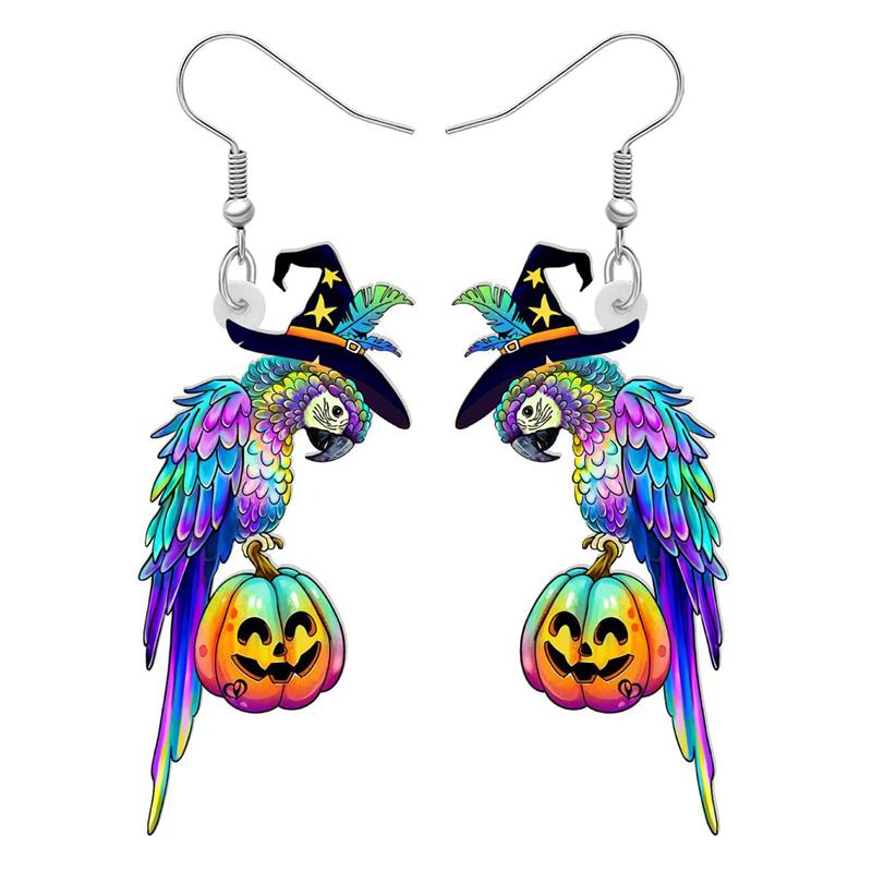 

Colorful earing for women Rainbow Magic Pumpkin Parrot Ghost Skull Pendant Earrings Acrylic Party Jewelry Gift