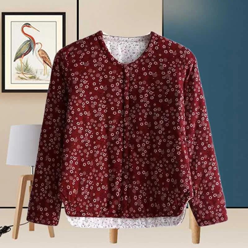 

Autumn Winter Single-piece Long-sleeved Home Clothing Middle-aged and Elderly Women s Cardigan Thermal Underwear Fleece Tops XL