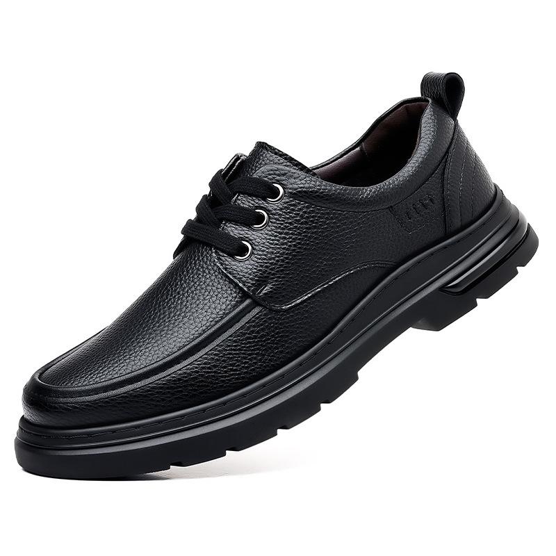 

2024 autumn men s shoes first layer cowhide soft sole one pedal casual leather shoes round head thick sole middle-aged and elderly father shoes 44