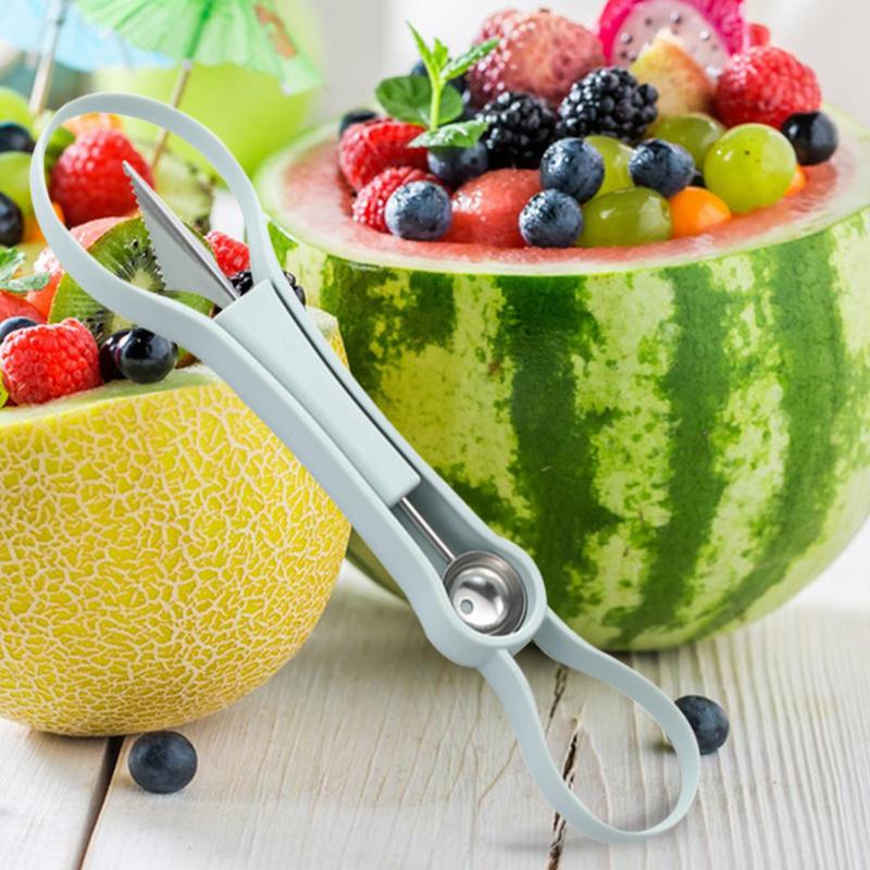 Fruit Scooper And Baller Double-Headed Watermelon Scooper And Baller Cantaloupe Ice Cream Sorbet Dessert Ball Spoon To Hollow
