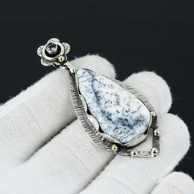 Dendrit Opal Edelstein Anhänger, 925 Sterling Silber Schmuck Anhänger, Natürlicher Dendrit Opal Edelstein Schmuck Anhänger für Frauen, Für Geschenke