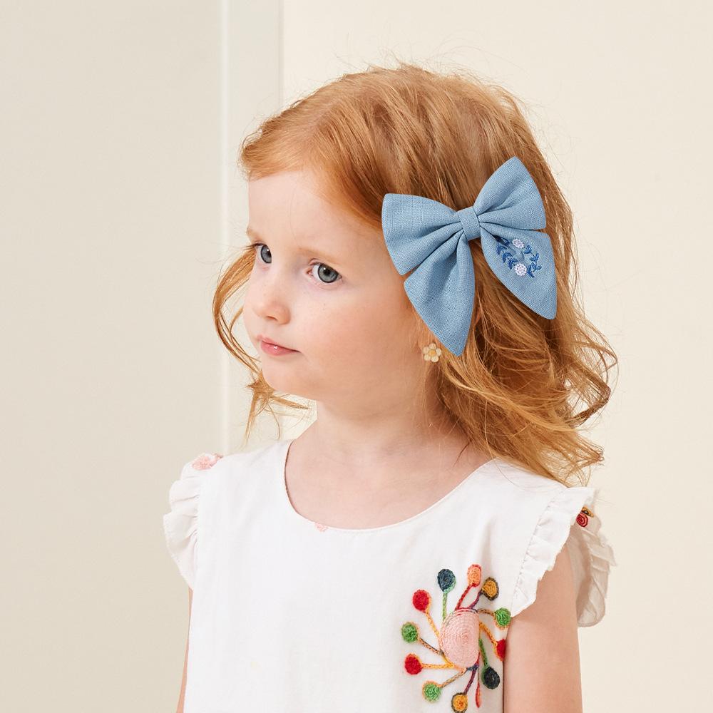 Flower Embroidery Bow Hair Clip Sweet Princess Girls Hair Clips Handmade Ribbon Bangs Hairpin Cute Bowknot Barrettes Headwear