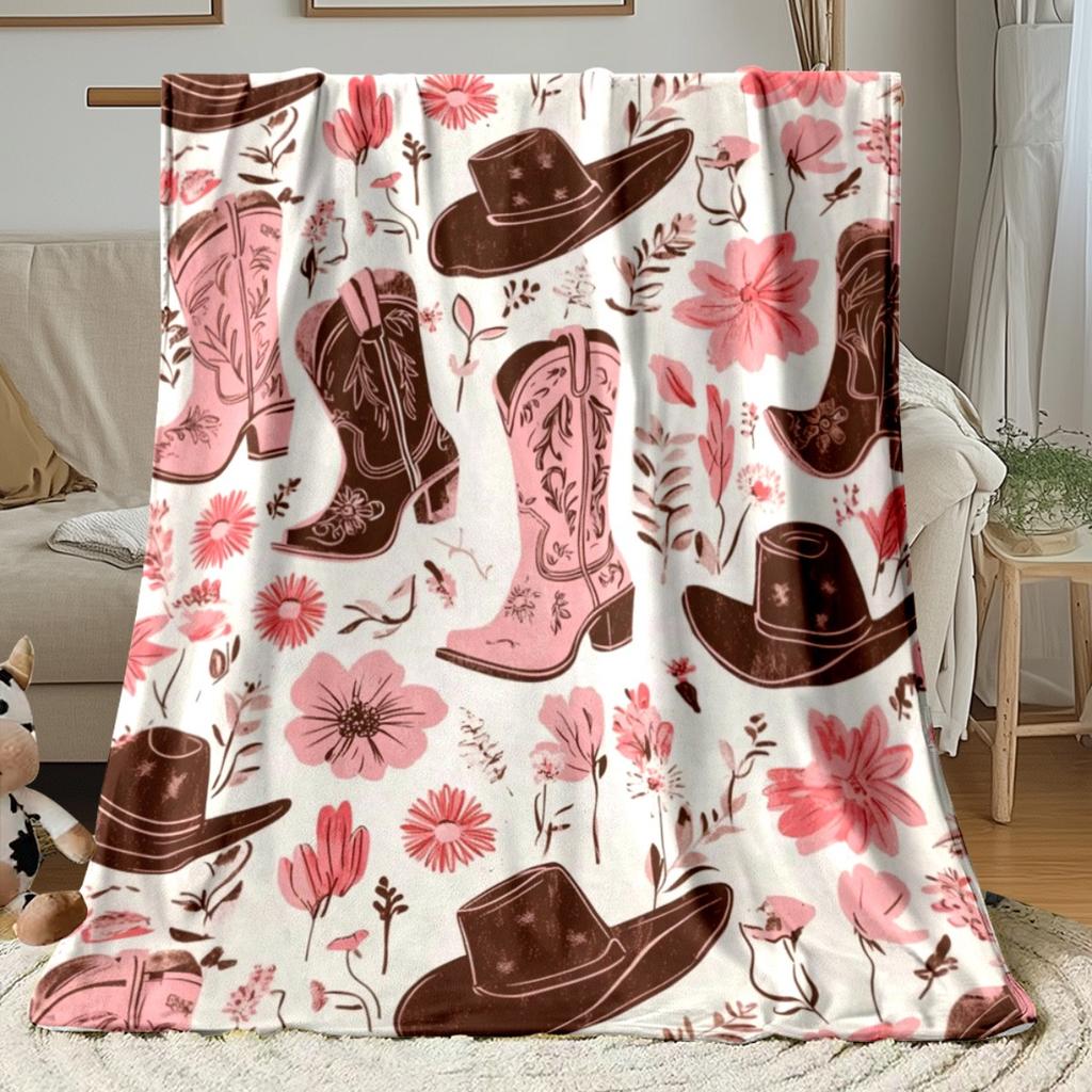 Cowboy Boots and Hat Print Throw Blanket for Sofa, Bed, Office, Travel, Camping, and Cozy Home Gift