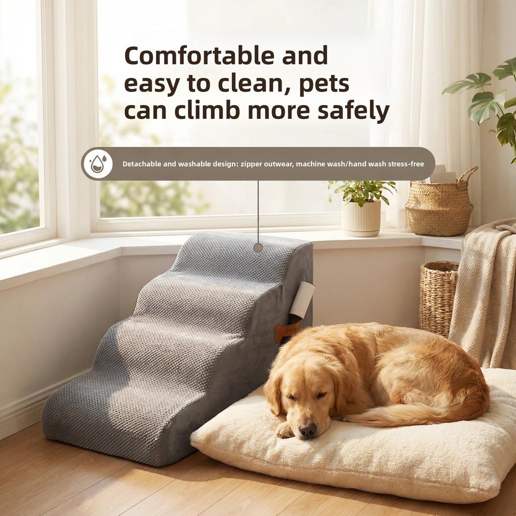 2-4 Pet Stairs for Dogs Washable Non Slip Dog Steps Ramp for Elderly Injured Pets Soft Foam Climbing Ladder Pet Stairs for Dogs