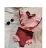 Cute Korean-Style Pink Lace Zipper Swimsuit for Girls