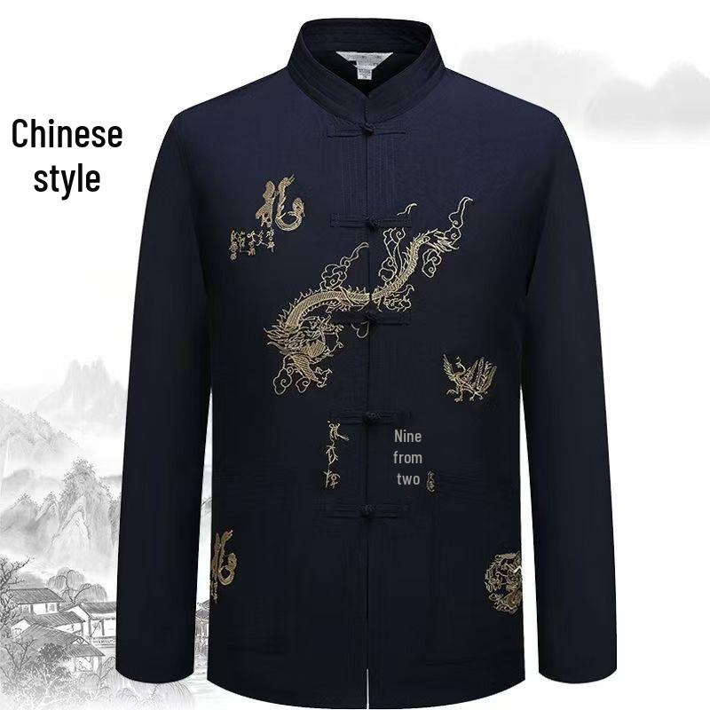 Men's Long-Sleeve Tang Suit: Chinese Style Casual Clothing for Middle-Aged and Elderly - Perfect for Morning Exercise