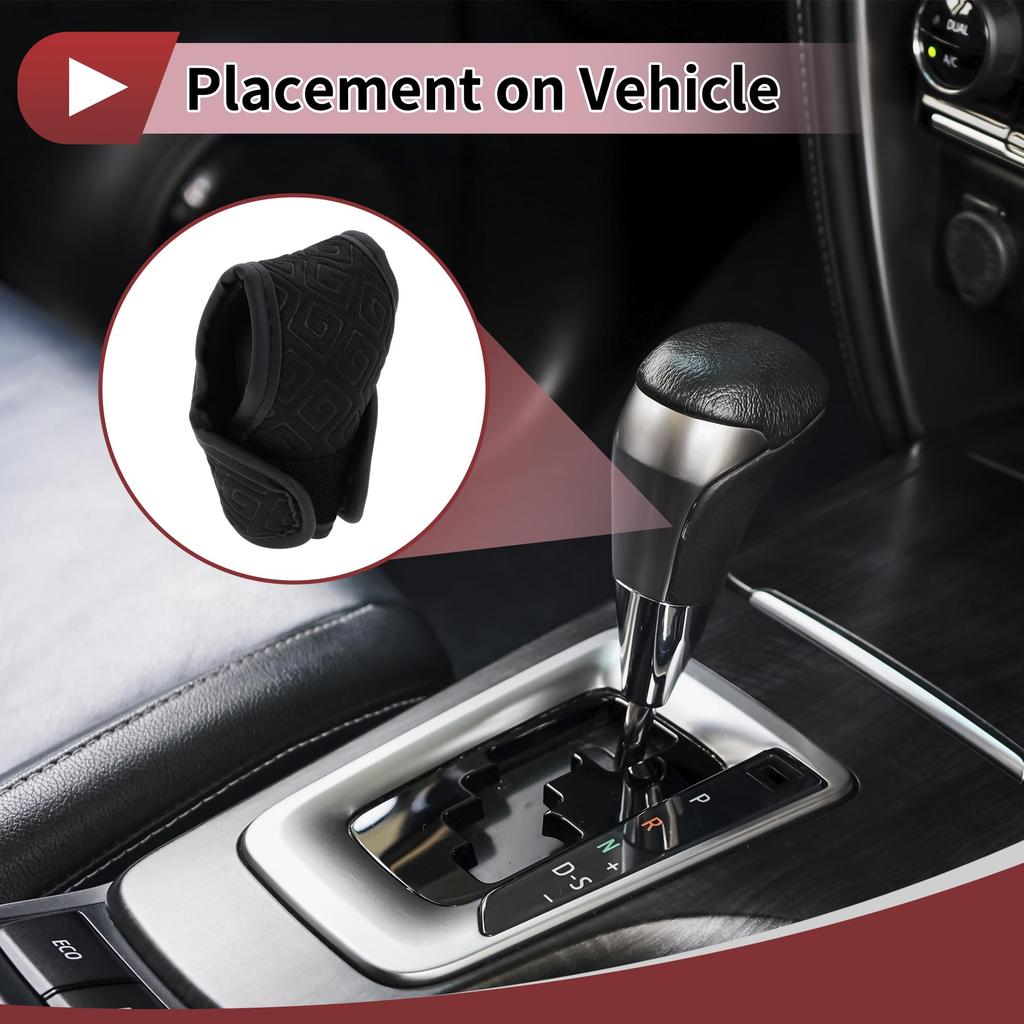 Partuto Universal Gear Shift Knob Cover for and RVs Hook and Loop Stick Shift Handle Protector PU Space Cotton Black and Red Cars, SUVs, Trucks, -