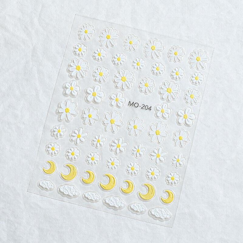 White Wildflower Embossed Relief Nail Art Decoration Sticker 3D Manicure Decals