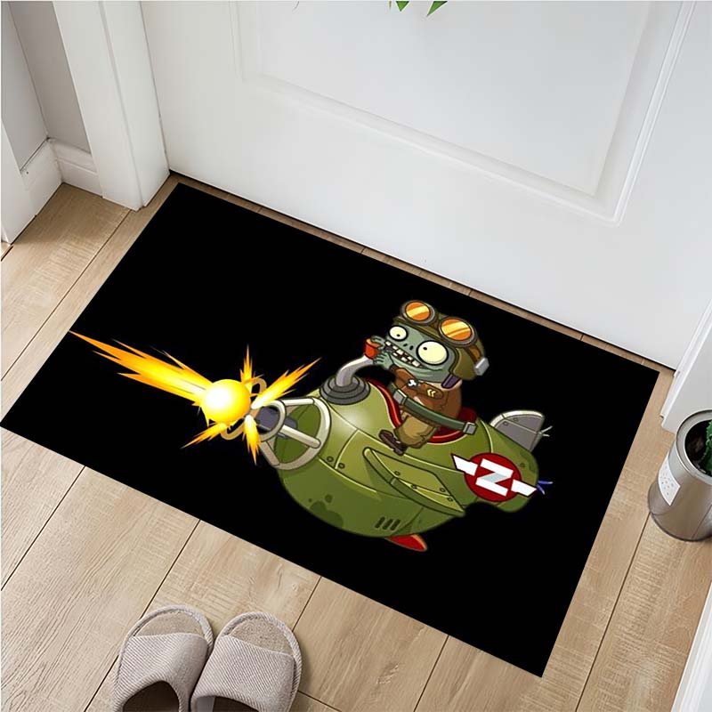Plants Vs Zombies Pilot Zombie Flugzeug Druck Fußmatte Schwarz Rutschfest Rechteckige Fußmatte Spiel Fan Eingangsbereich Kinderzimmer Heimdekor Teppich