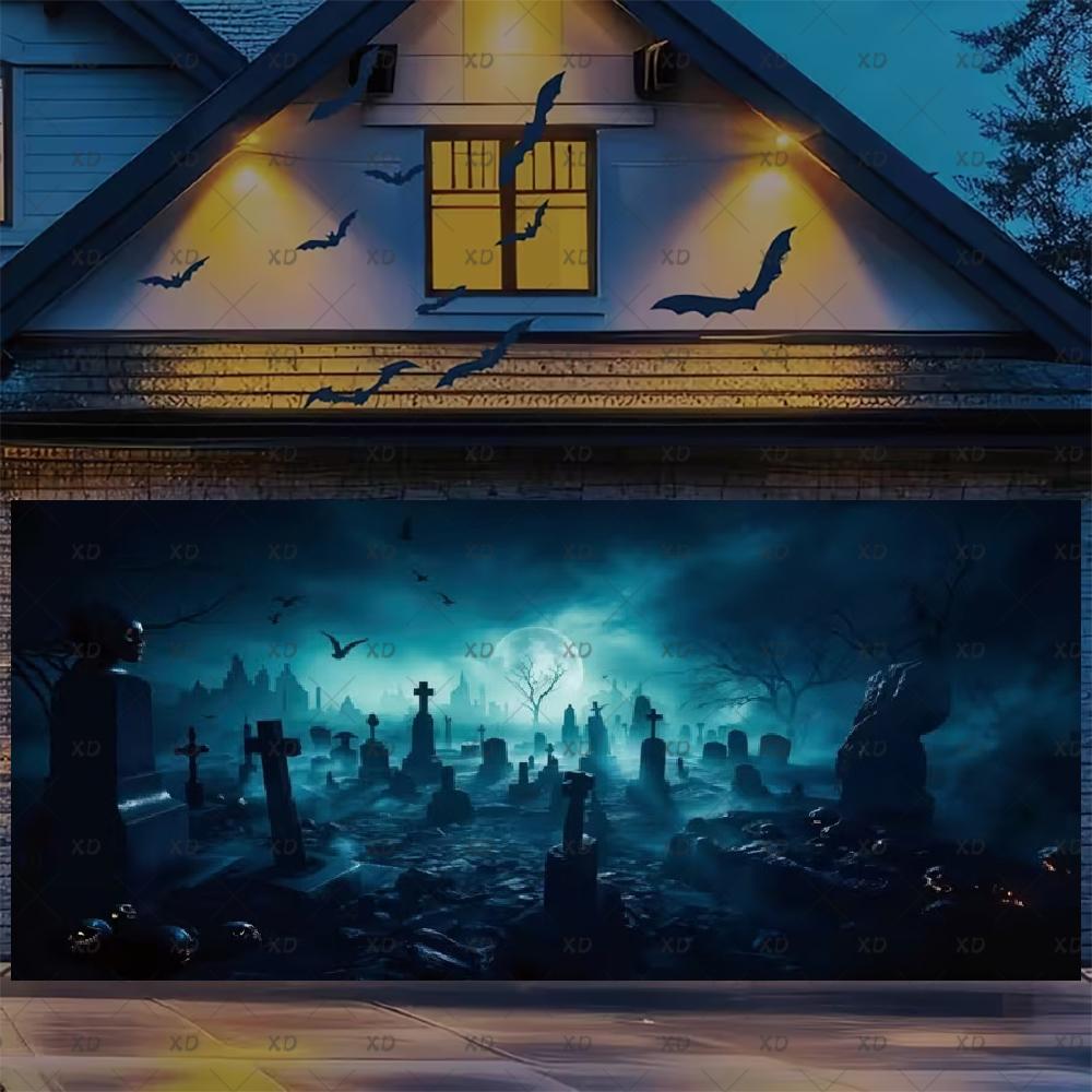 Halloween Large Garage Door Cover Backdrop Haunted House Party Decoration Background Scary Creepy Horror Outdoor Decor Banner26