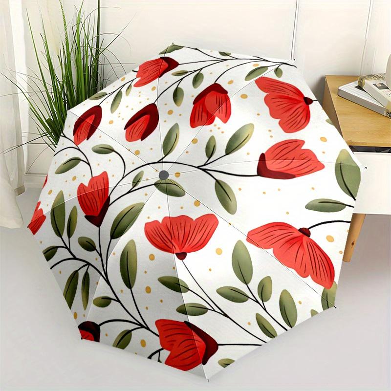 1pc Floral Pattern Automatic Open 8-Rib Windproof Umbrella, Travel & Commuting, Suitable for All Seasons