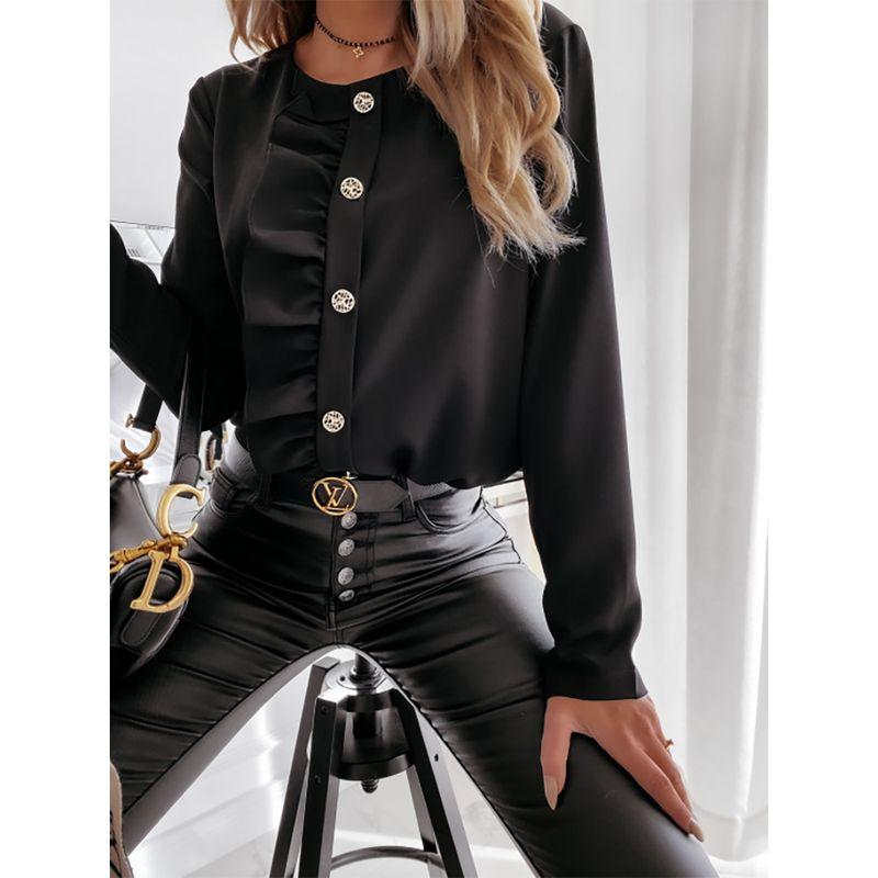 Long Sleeve Ruffle Button Blouse2022 Autumn Long Sleeves Ruffles Button Blouses