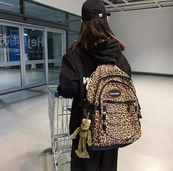 Korean Capacity Casual Bag Student Stylish Basket Bag [ZESU] Backpack/Large Women's Bag/School Bag/Commuter Bag, (Leopard Print)
