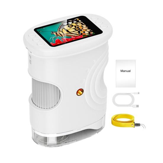 

Дитячий цифровий мікроскоп 1000X Міні Портативний кишеньковий мікроскоп-камера з 2-дюймовим IPS-екраном Вбудовані 8 світлодіодів Освітній іграшка-збільшуване скло 2mm білий