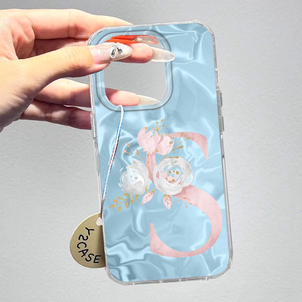 Pink Bule Couple A-Z Letter Flower Shockproof Phone Case For Xiaomi Redmi Note 12 10 8 9 Pro 10S 9s Silicone Shell Back Cover