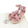 Excellent HERMES Sandals Espadrilles Elda Ankle Strap Suede Leather Pink 36 Used