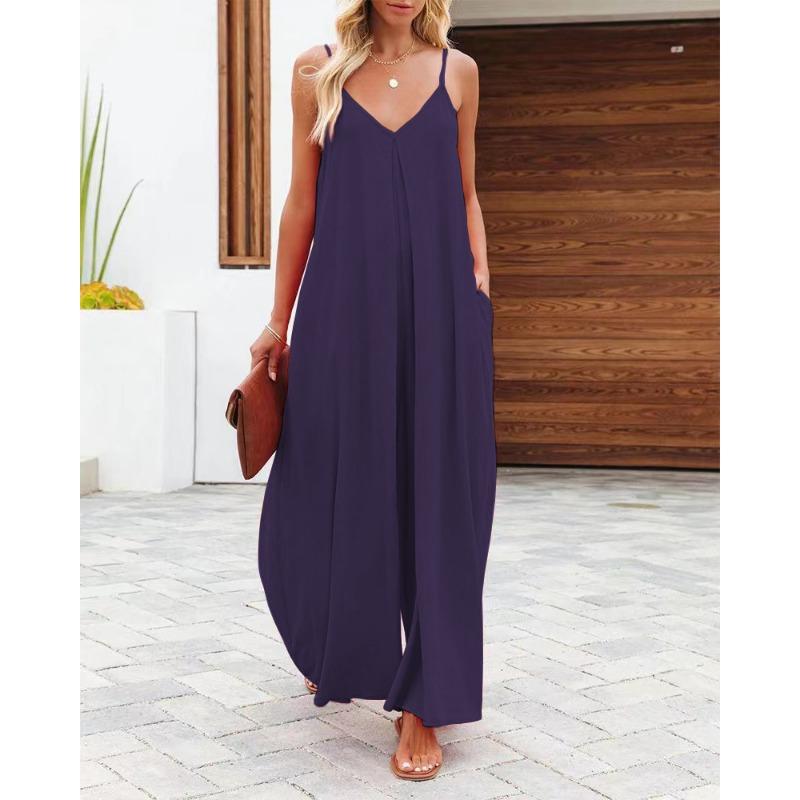 Dames Effen Kleur Bretels Wijde Pijpen Zakken Casual Commuter Jumpsuit