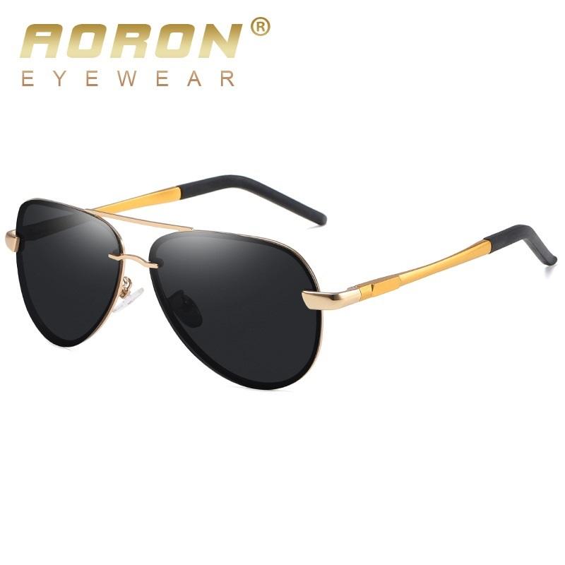 

Чоловічі поляризовані сонцезахисні окуляри AORON, алюміній, магній, модний дизайн, водіння, окуляри для риболовлі, UV400, без відблисків, безрамні окуляри чорний/золотий