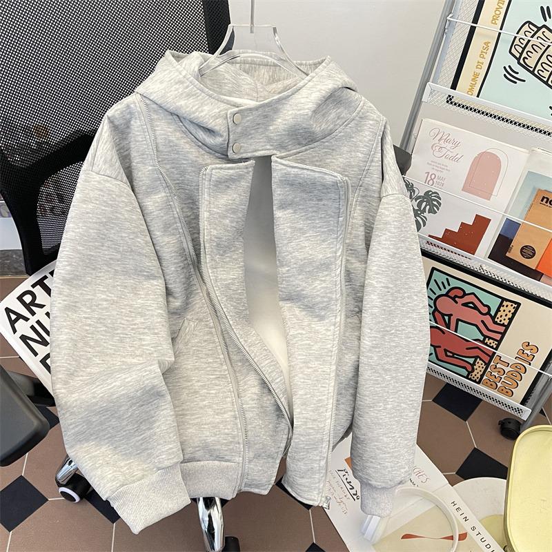 Men's Double Zipper Hooded Cardigan - Stylish & Loose Fit, Irregular Trend, High Street Casual Top for Autumn/Winter