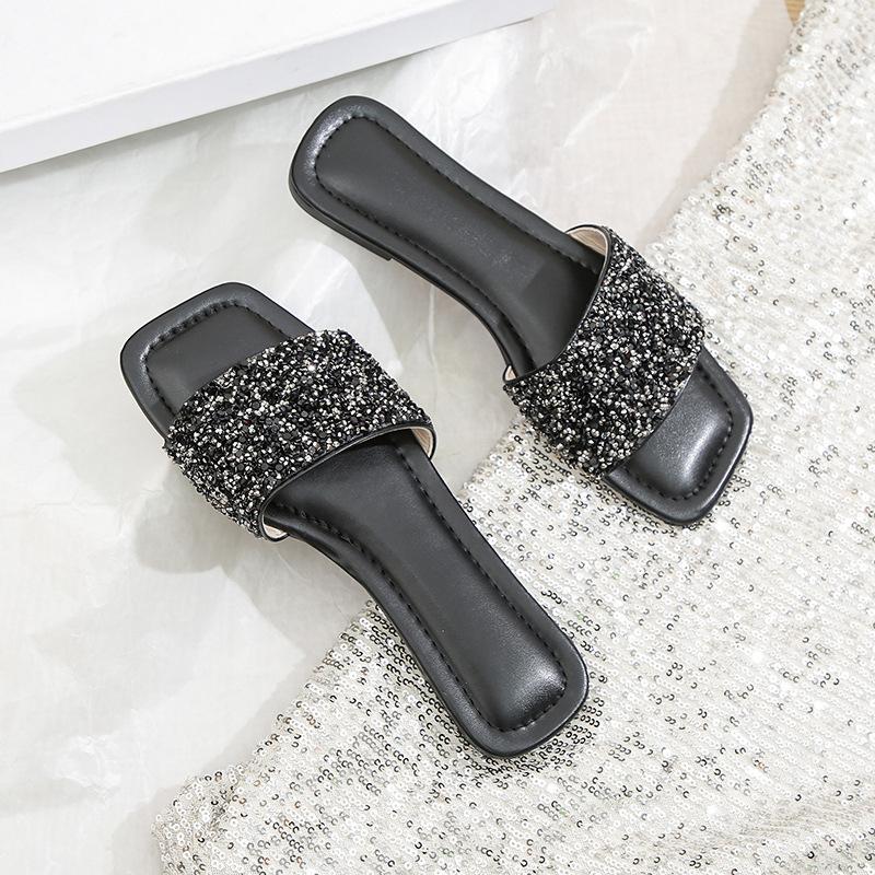 Sequins Flat Shoes,Soft Sole Comfortable Casual Women's Slippers