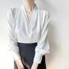 Spring/Summer V-neck Chiffon Shirt for Women OL Professional Long Sleeve Shirt for Women