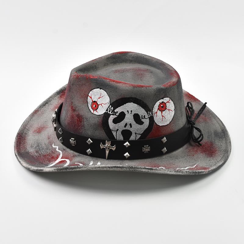 Halloween Skull Print Fedoras Hat Party Cosplay Costume Headgear Devil Jazz Hat Props Decoration Supplies for Adult Women Men