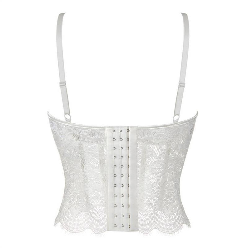 Weißes Netz-Spitzen-Doppelträger-Formbody mit Cups für Damen zur Bauchkontrolle